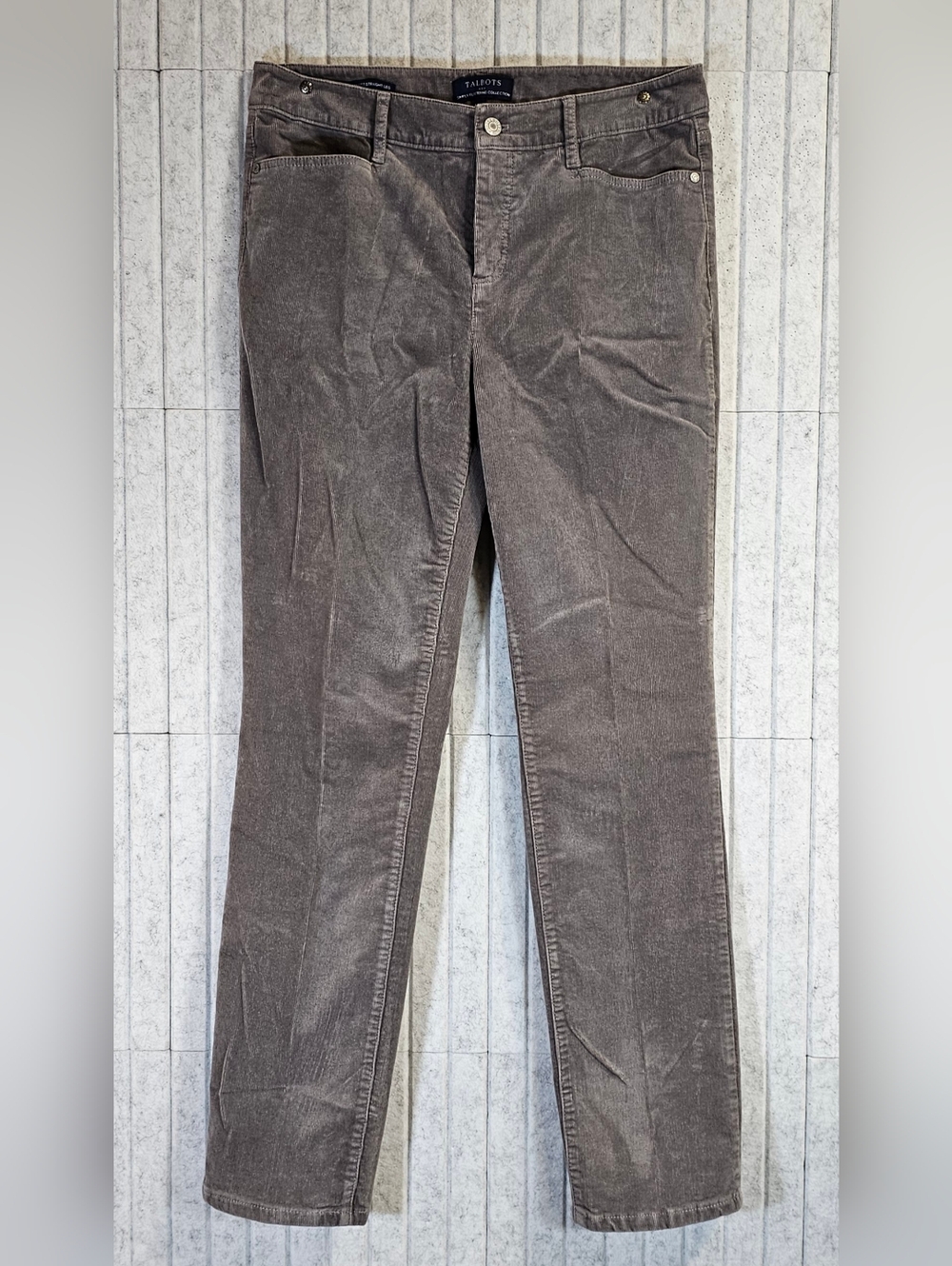 Talbots High Waist Straight Leg Corduroy Pants Womens Size 8 Gray Taupe